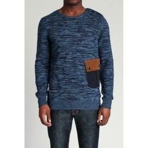 Goodale Blue Space Dye Cotton Blend Pocket Sweater